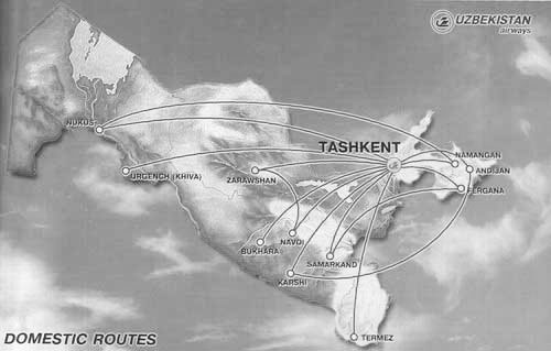 Map - the domestic flights of Uzbekistan Airways